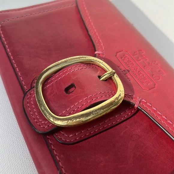 Coach Leather Wallet pink buckle clutch plaid lining - Picture 8 of 9